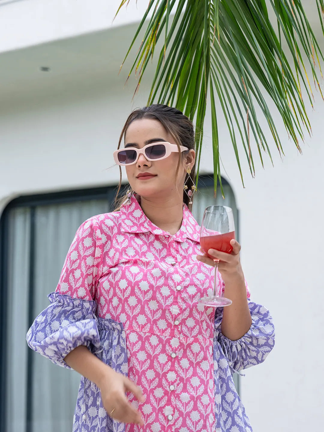 Yufta Pink Pure Cotton Colourblocking A-Line Dress - Distacart