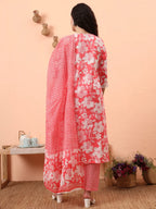 Yufta Pink Pure Cotton Ethnic Motifs Straight Kurta Pant Set