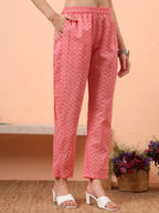 Yufta Pink Pure Cotton Ethnic Motifs Straight Kurta Pant Set