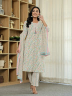Yufta Pink Pure Cotton Floral Print Kurta Dupatta Pant Set - Distacart