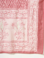 Yufta Pink Pure Cotton PaisleyThread Work Kurta Dupatta Pant Set