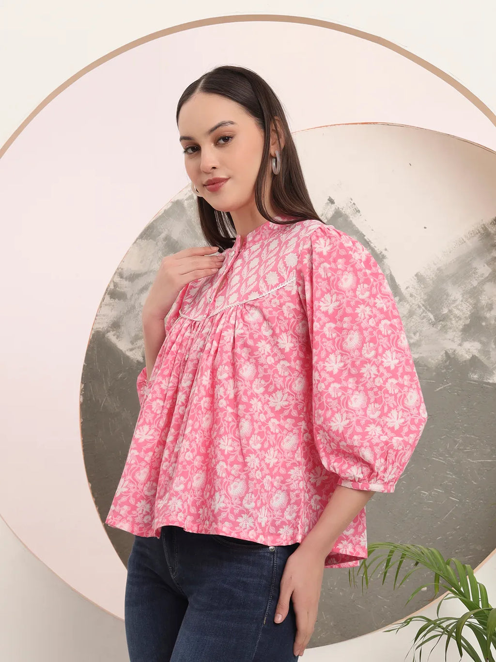 Yufta Pink Pure Cotton Top With Lace Detailings