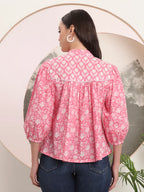 Yufta Pink Pure Cotton Top With Lace Detailings