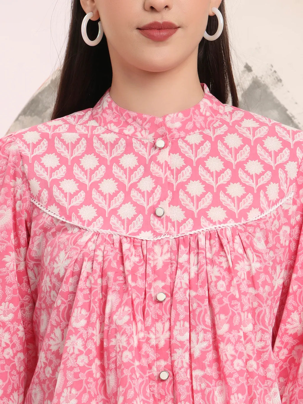 Yufta Pink Pure Cotton Top With Lace Detailings