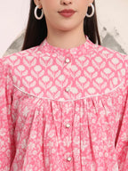 Yufta Pink Pure Cotton Top With Lace Detailings
