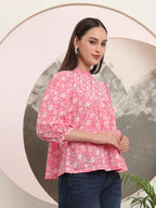 Yufta Pink Pure Cotton Top With Lace Detailings