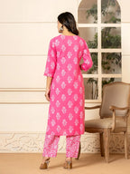 Yufta Pink Sequins_Work Pure Cotton Straight Kurta Dupatta Set