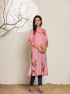 Yufta Pink Silk Blend Digital Print Kurta