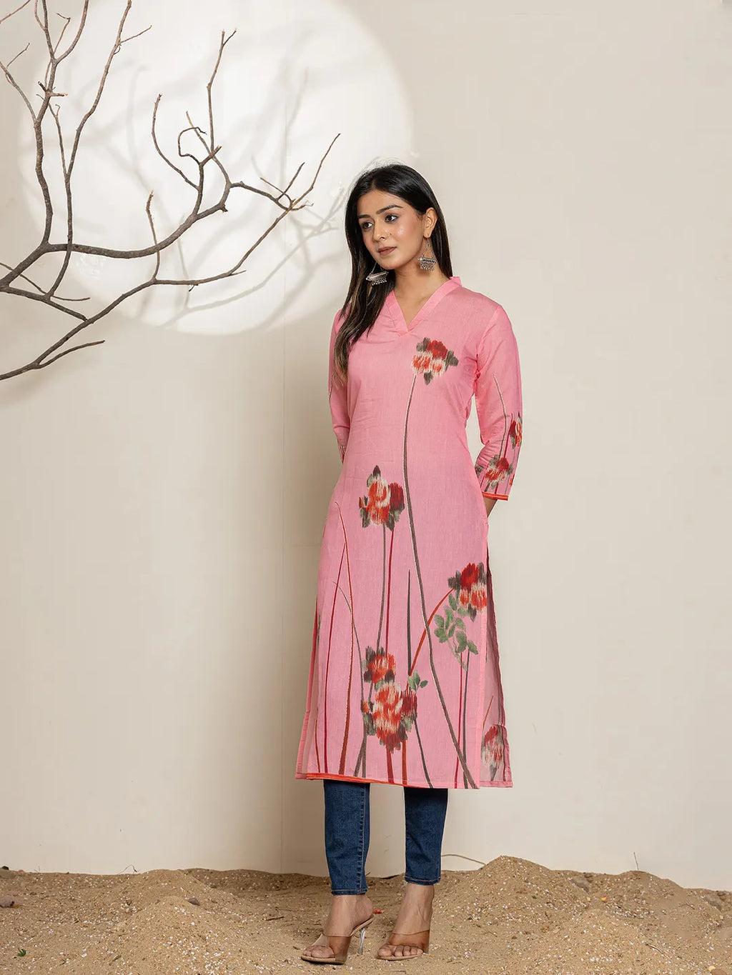Yufta Pink Silk Blend Digital Print Kurta