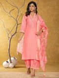 Yufta Pink Silk Blend Pakistani Style Kurta Dupatta Set