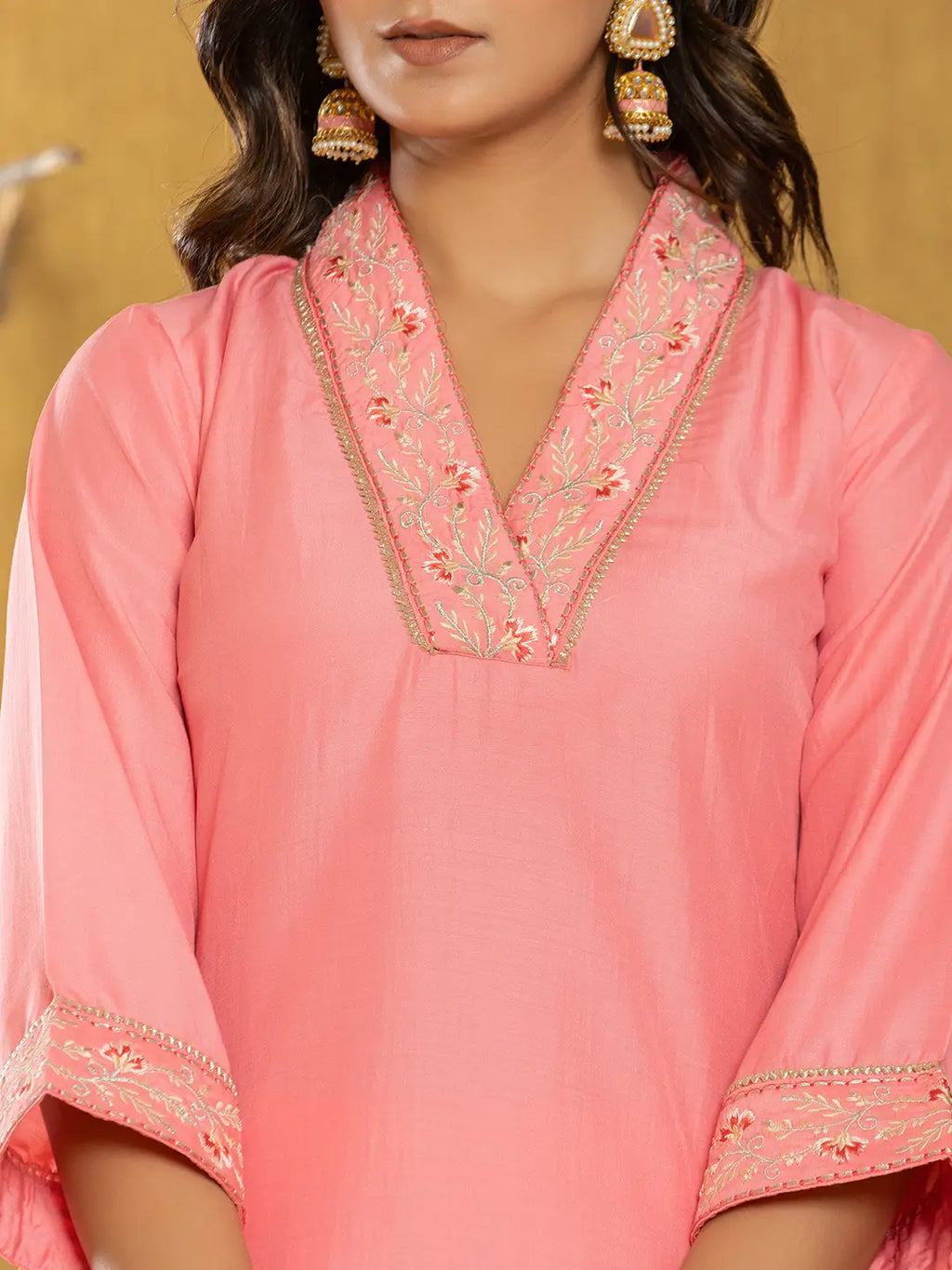 Yufta Pink Silk Blend Pakistani Style Kurta Dupatta Set