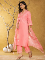 Yufta Pink Silk Blend Pakistani Style Kurta Dupatta Set
