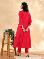 Yufta Pink Silk Embroidered Angrakha Kurta Pant Set With Organza Dupatta Set - Distacart