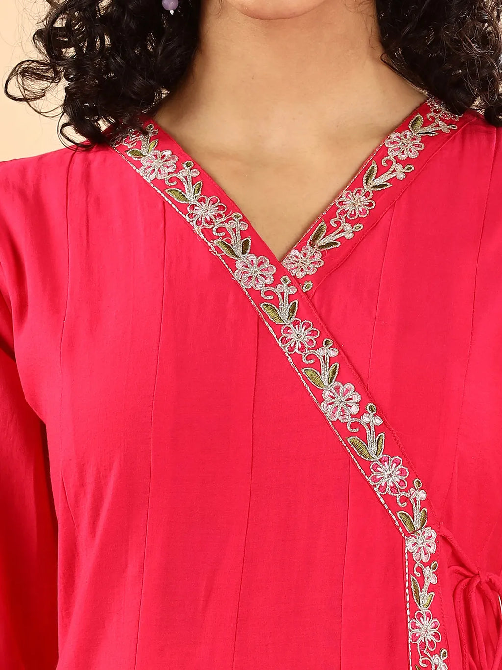 Yufta Pink Silk Embroidered Angrakha Kurta Pant Set With Organza Dupatta Set - Distacart