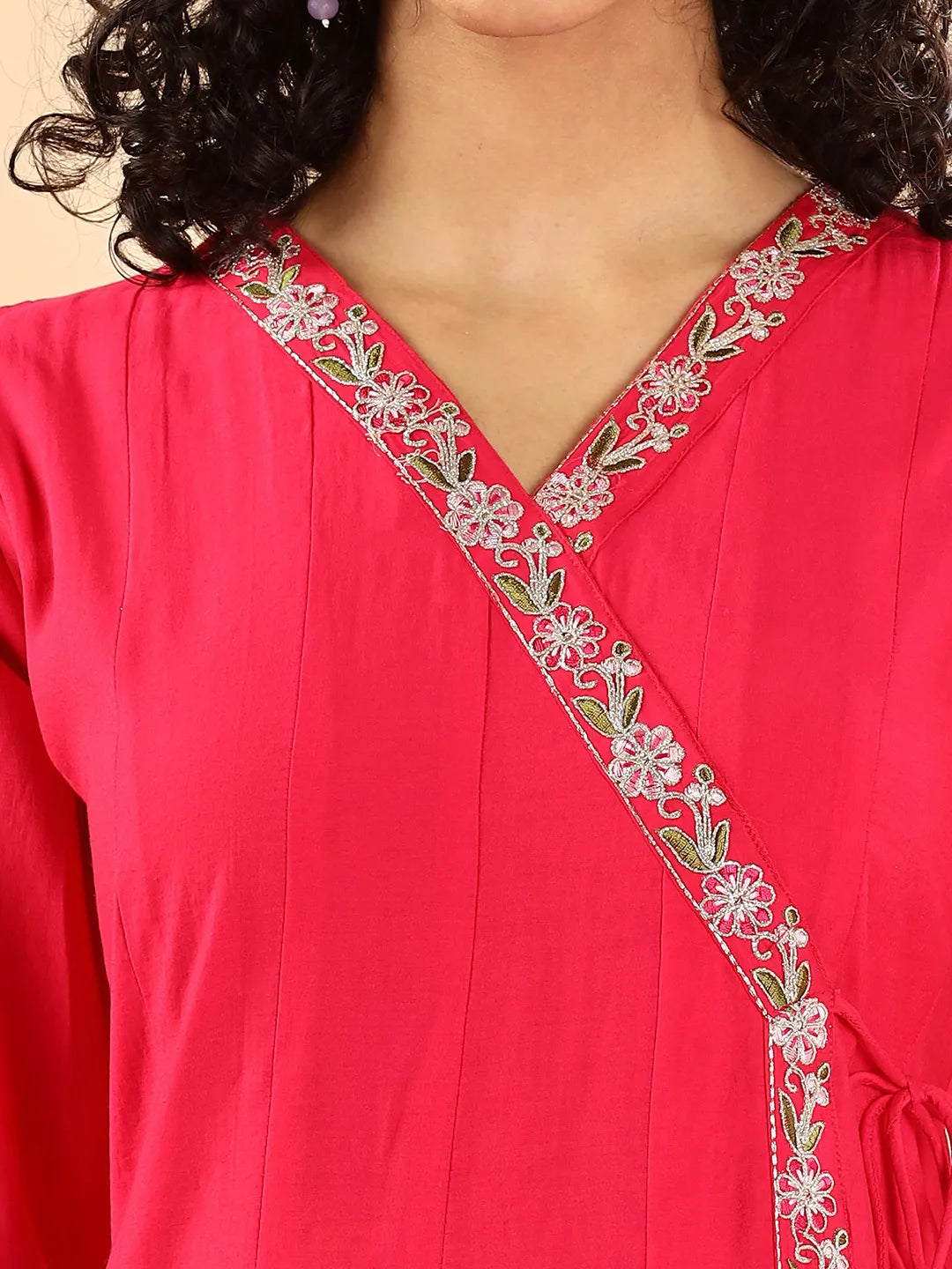 Yufta Pink Silk Embroidered Angrakha Kurta Pant Set With Organza Dupatta Set - Distacart