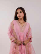 Yufta Pink Silk Embroidered Kurta Dupatta Set
