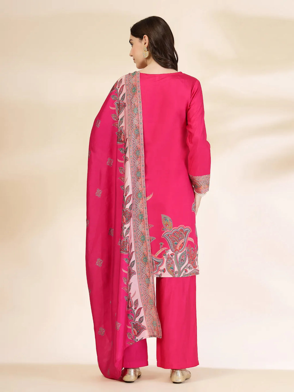 Yufta Pink Silk Straight Kurta With Palazzo Dupatta Set - Distacart