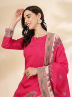 Yufta Pink Silk Straight Kurta With Palazzo Dupatta Set - Distacart