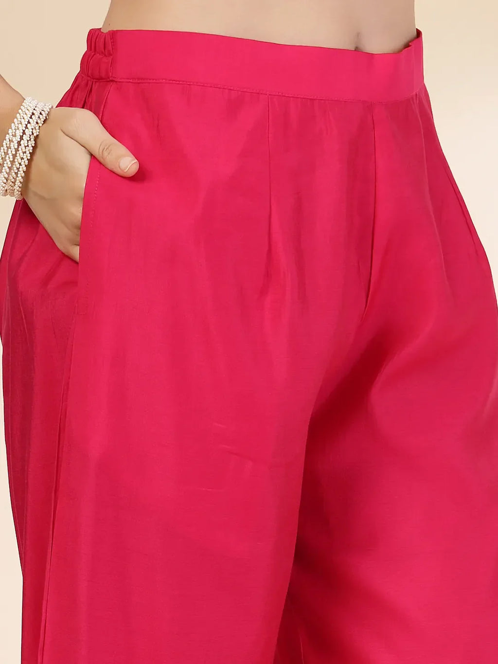 Yufta Pink Silk Straight Kurta With Palazzo Dupatta Set - Distacart