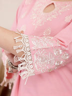 Yufta Pink Solid Thread Work Straight Kurta Trouser Dupatta Set