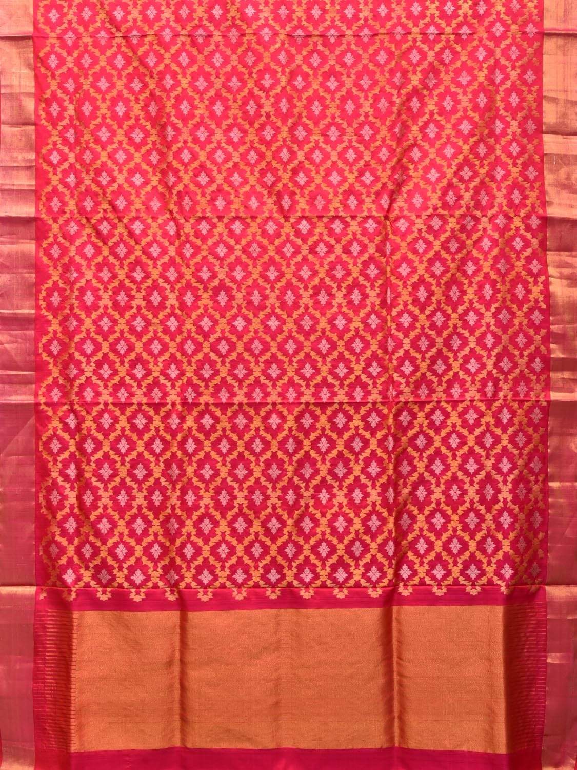 Pink Uppada Silk Handloom Saree with All Over Grill Design - Global Threads