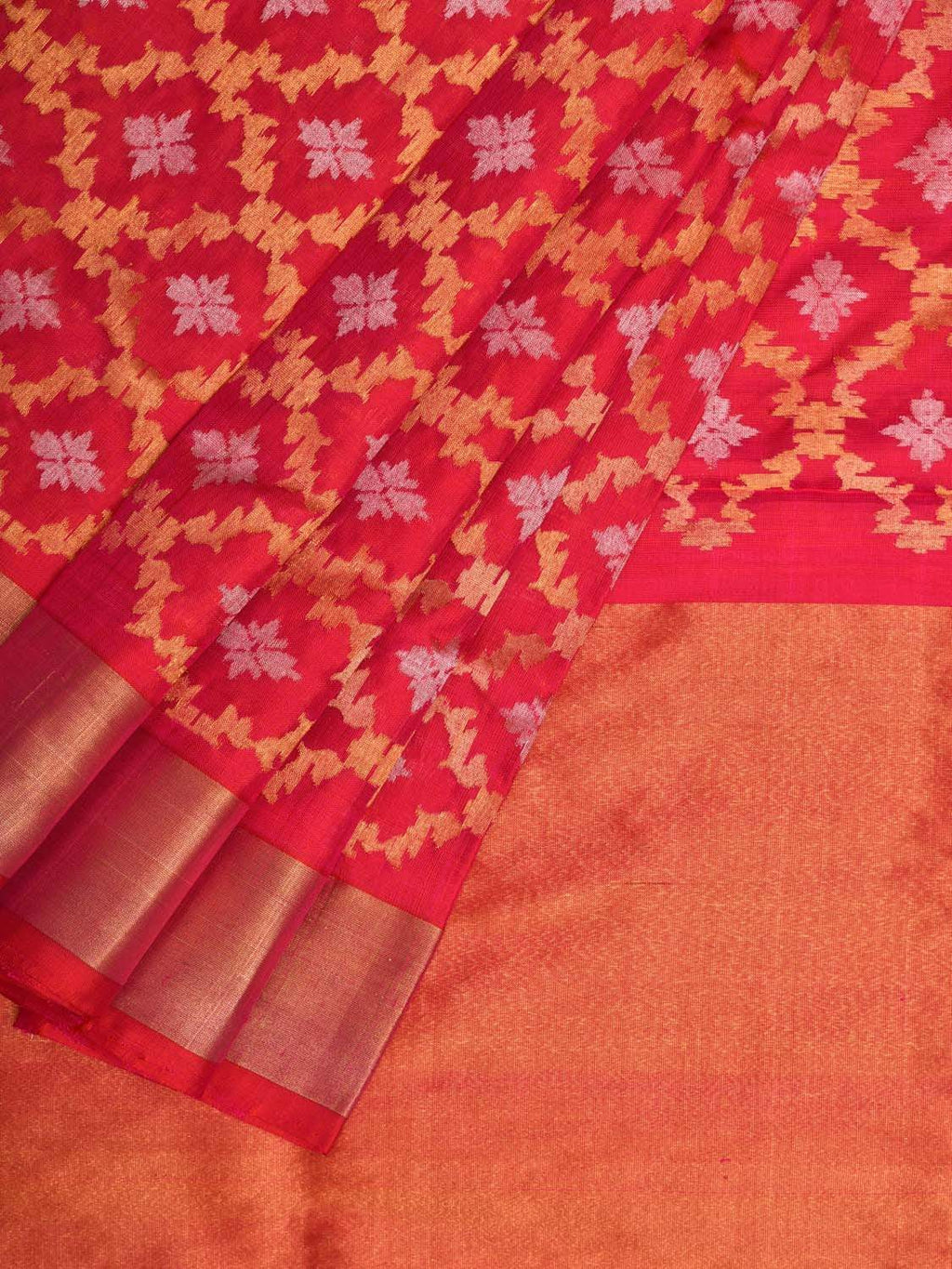 Pink Uppada Silk Handloom Saree with All Over Grill Design - Global Threads
