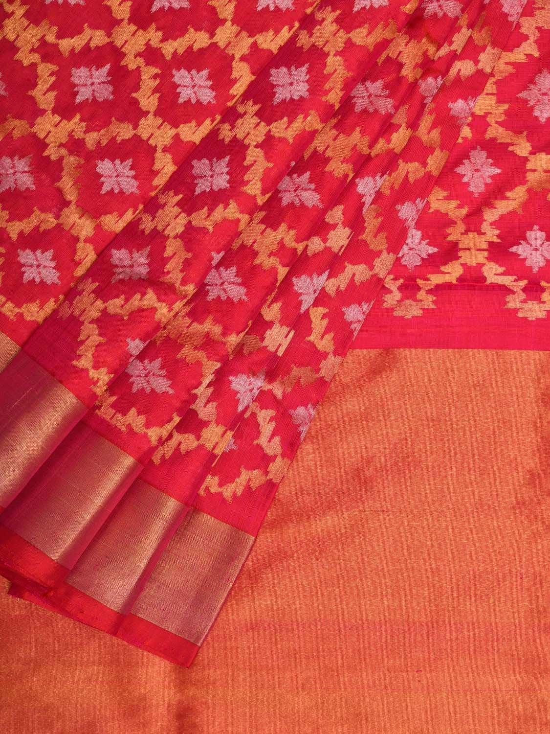 Pink Uppada Silk Handloom Saree with All Over Grill Design - Global Threads