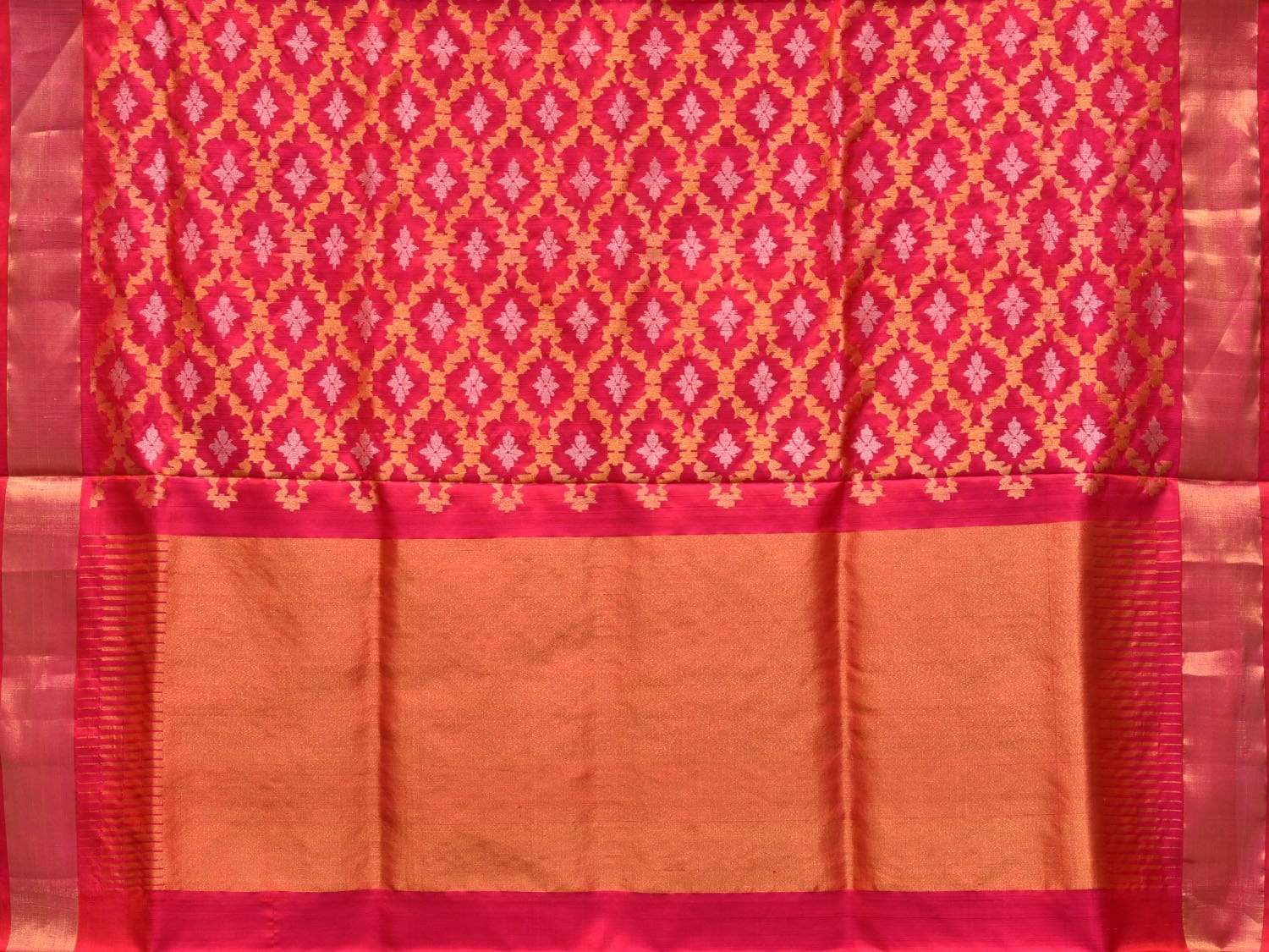 Pink Uppada Silk Handloom Saree with All Over Grill Design - Global Threads
