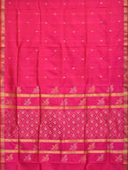 Pink Uppada Silk Handloom Saree with Birds and Jamdani Pallu Design - Global Threads