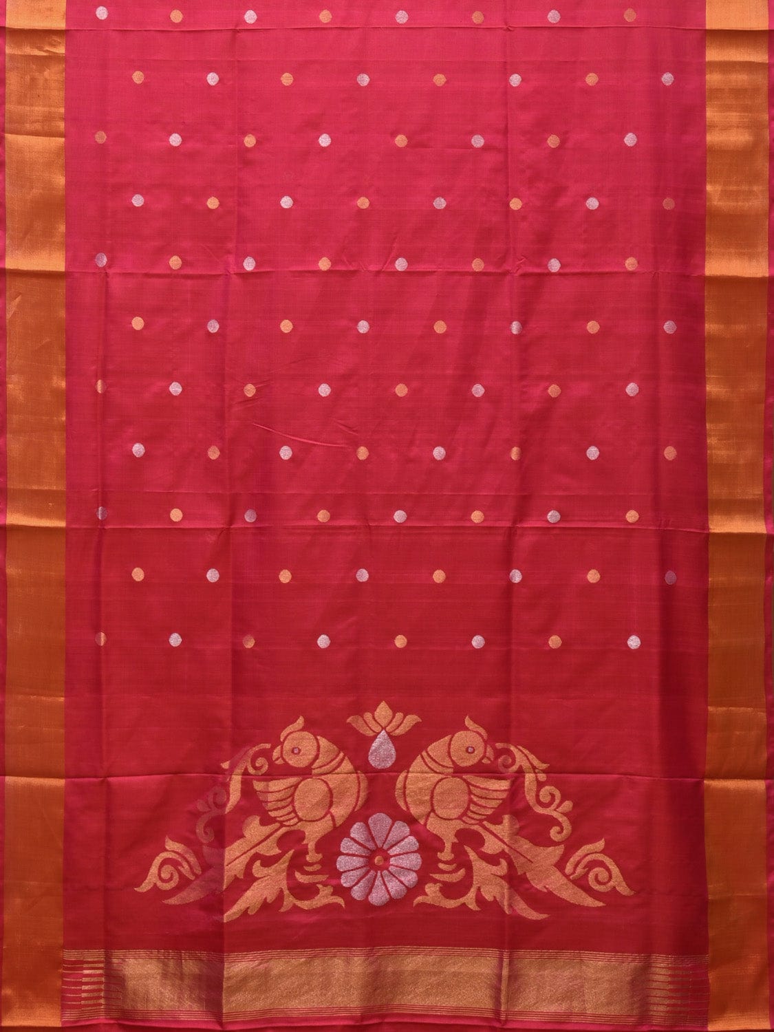 Pink Uppada Silk Handloom Saree with Birds Pallu Design - Global Threads