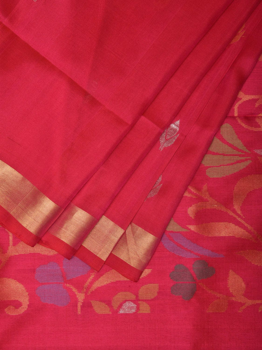 Pink Uppada Silk Handloom Saree with Floral and Birds Design - Global Threads