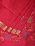 Pink Uppada Silk Handloom Saree with Floral and Birds Design - Global Threads