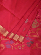 Pink Uppada Silk Handloom Saree with Floral and Birds Design - Global Threads