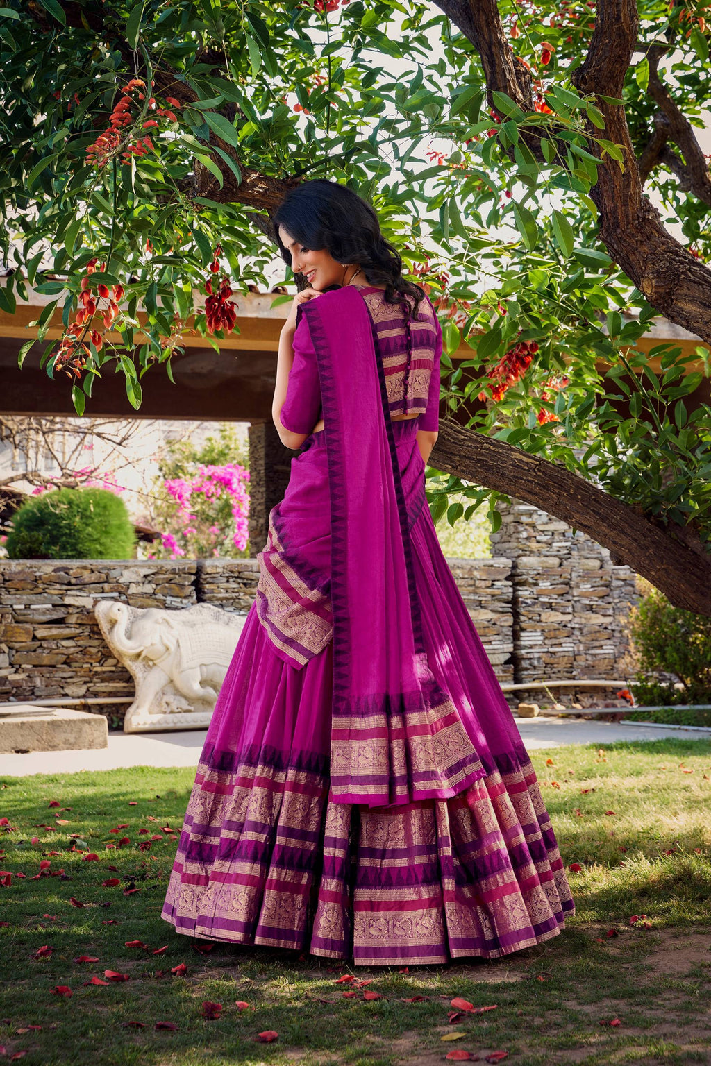 Evanik Women Pure Chanderi Plain With Zari Weaving Work Border Stitched Lehenga With Unstitched Blouse Dupatta(Up to 42) - Distacart