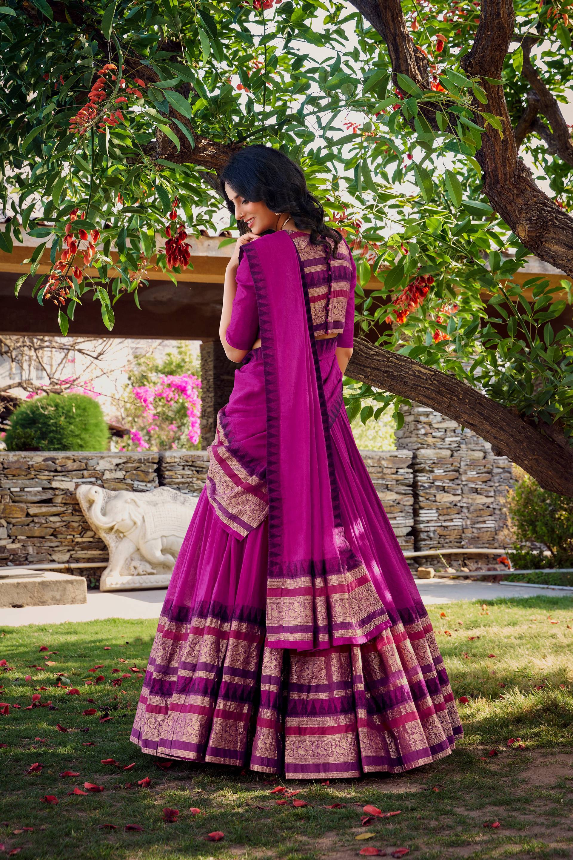 Evanik Women Pure Chanderi Plain With Zari Weaving Work Border Stitched Lehenga With Unstitched Blouse Dupatta(Up to 42) - Distacart