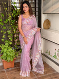 Evanik Leno Net Organza Embroidered Work Saree With Unstitched Blouse - Distacart