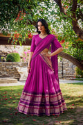 Evanik Women Pure Chanderi Plain With Zari Weaving Work Border Stitched Lehenga With Unstitched Blouse Dupatta(Up to 42) - Distacart