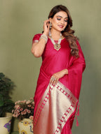 Anaita Pink Zari Weaving Work Satin Silk Saree With Blouse - Distacart
