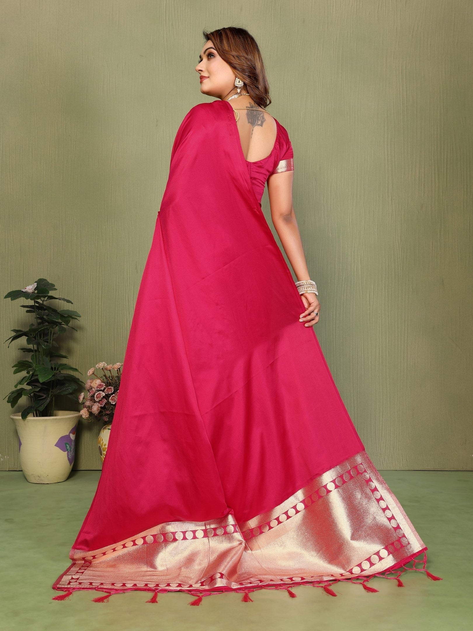 Anaita Pink Zari Weaving Work Satin Silk Saree With Blouse - Distacart