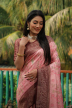 Anaita Pink Woven Design Pure Kanjivaram Soft Satin Silk Saree With Blouse - Distacart