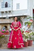 Evanik Pink Vichitra Silk Sequins and Thread Embroidery Work Gown Dupatta - Distacart