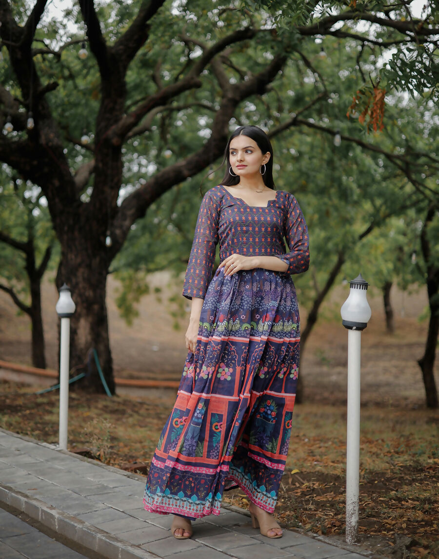 Aayaa Pure Chanderi Gown With Heavy Digital Print - Multi Color - Distacart