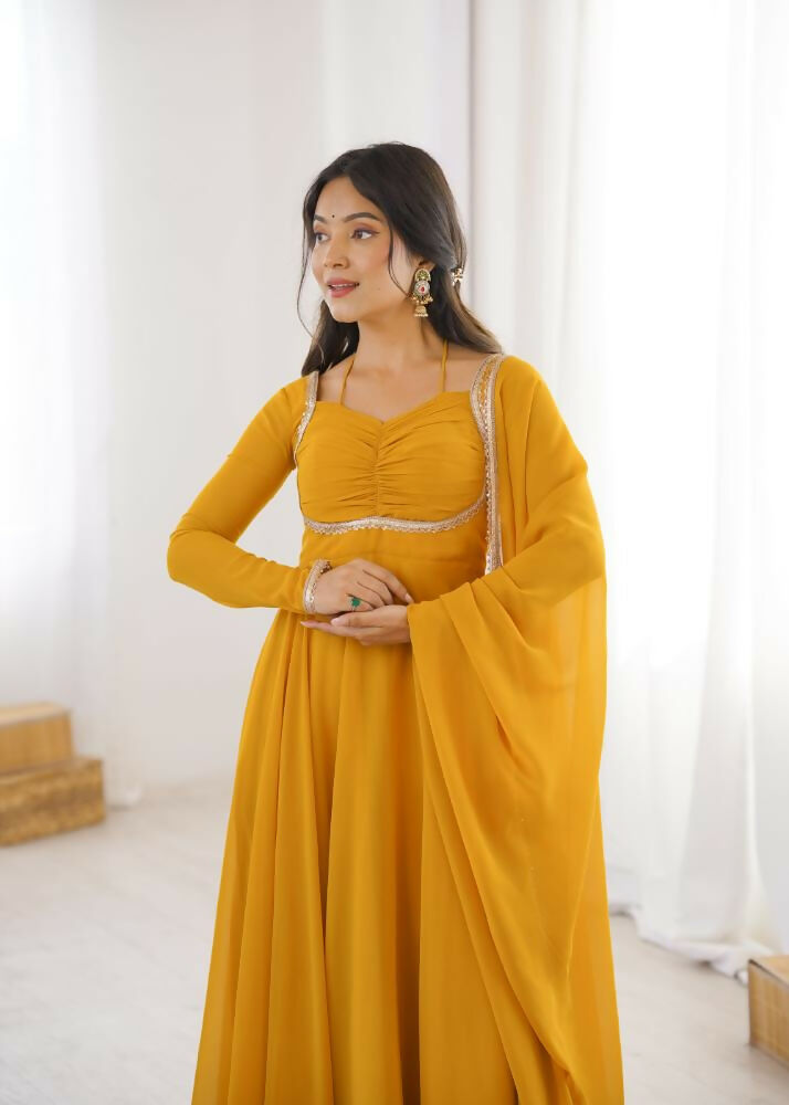 Lehenga Mart Designer Anarkali Suit With Kurta, Dupatta For Women-Yellow - Distacart