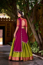 Evanik Pista South-style Kanchipuram silk lehenga With Unstitched Blouse & Dupatta