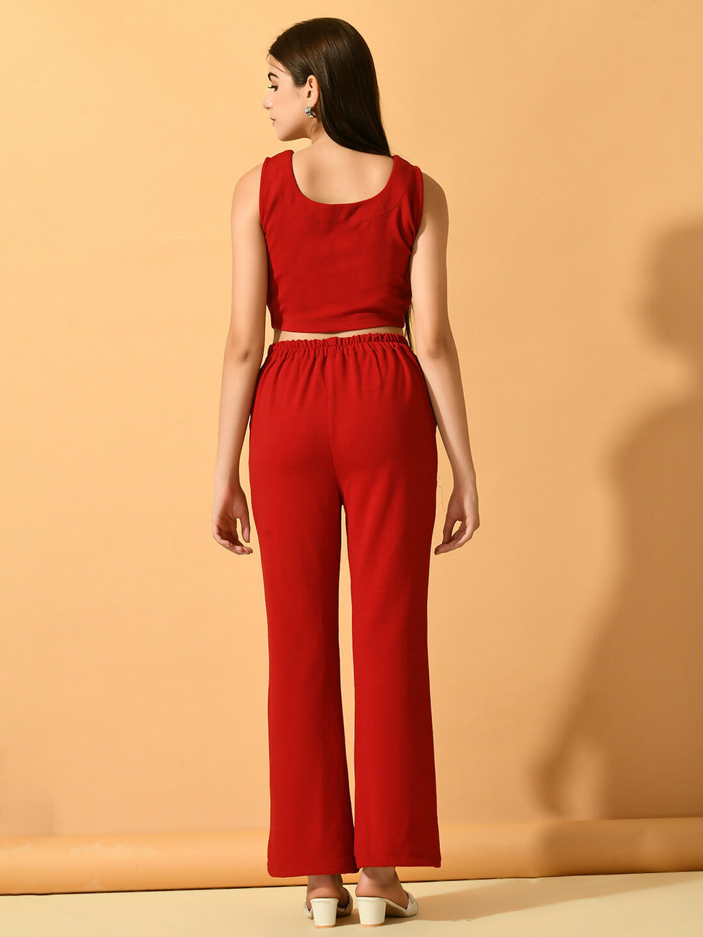Myshka Women's Red Solid Top With Trousers
