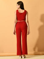 Myshka Women's Red Solid Top With Trousers