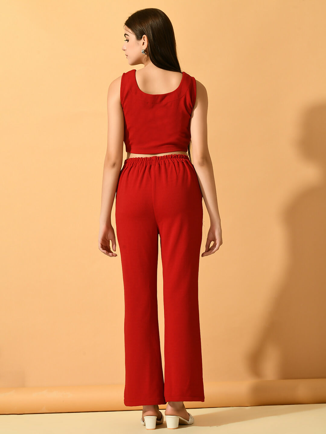 Myshka Women's Red Solid Top With Trousers