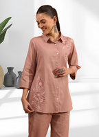 Joban Fashion Powder Pink Cotton, Linen Embroidered Readymade Cord Set - Distacart