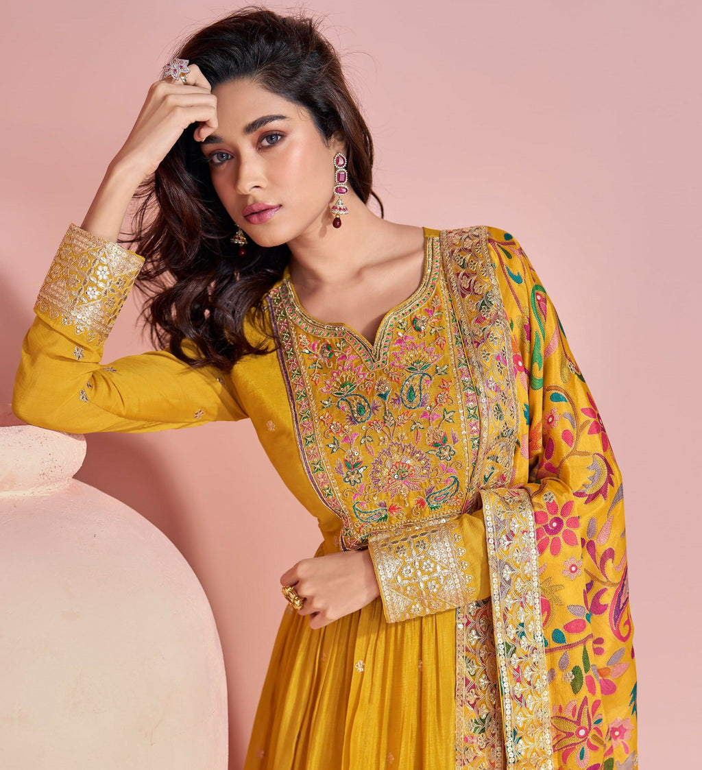 Anaita Yellow Embroidered Silk Anarkali Suits - Distacart