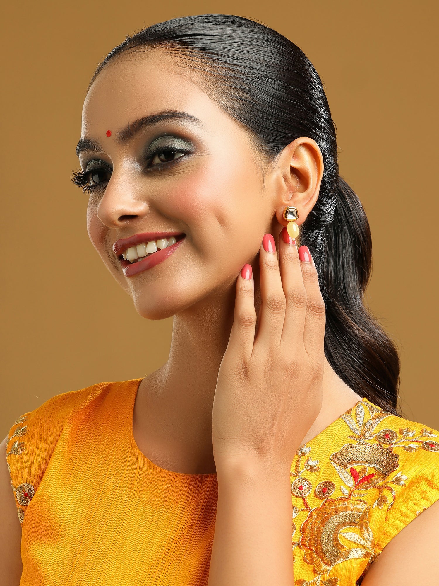 Ruby Raang Yellow Kundan Studs - Distacart
